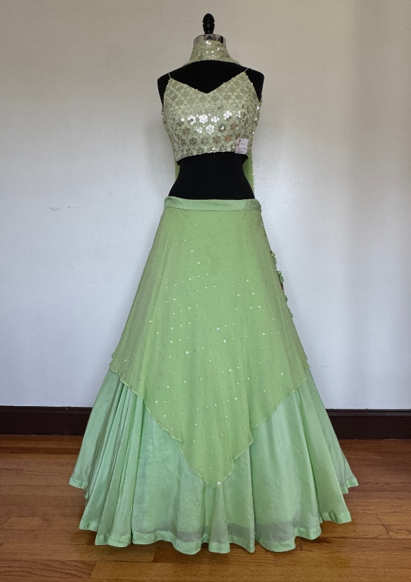 Light Green Mirror Crop Top Lehenga
